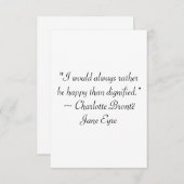 Carte De Remerciements Jane Eyre Plutôt Être Heureuse Que Citation Dignif (Devant / Derrière)