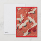 Carte de remerciements Japonais Red Kimono Cranes (Devant / Derrière)