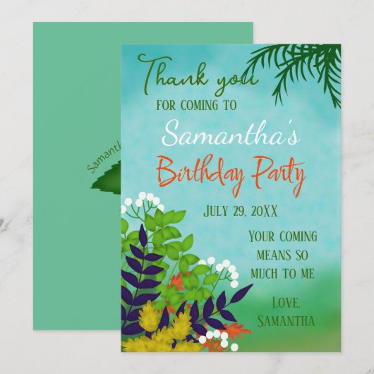 Carte De Remerciements Jardin d'anniversaire thème (Devant / Derrière)