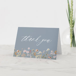 Carte De Remerciements Jardin de Fête de Mariage Fleur Sauvage Bleu Pouss