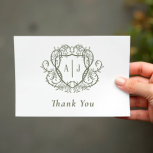 Carte De Remerciements Jardin de roses déambulantes Monogramme Crête Mari