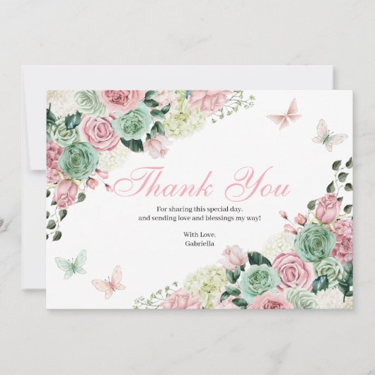 Carte De Remerciements Jardin enchanté rose et vert (Devant)