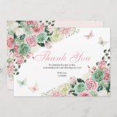 Carte De Remerciements Jardin enchanté rose et vert (Devant / Derrière)