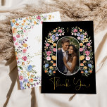 Carte De Remerciements Jardin Fleur sauvage coloré Mariage Photo<br><div class="desc">Cet élégant design présente des fleurs sauvages d'aquarelle joyeux mêlés à un feuillage verdoyant. Personnalisez la carte avec vos détails et votre photo,  et si vous voulez réorganiser le style et l'emplacement du texte,  veuillez appuyer sur le bouton "Cliquez pour customiser plus loin".</div>