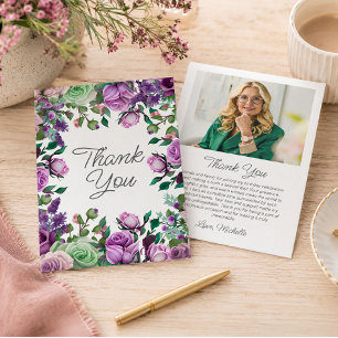 Carte De Remerciements Jardin Floral Vert Pourpre Anniversaire Remercieme