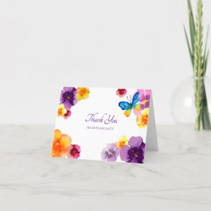 Carte De Remerciements Jardin illustré à la main par le papillon Pansy Bo