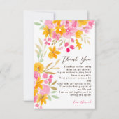 Carte De Remerciements Jardin jaune rose floral douche de mariage aquarel (Devant)