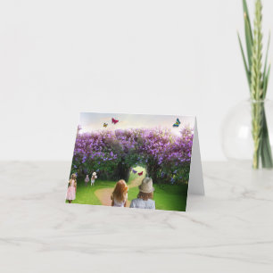 Carte De Remerciements jardin magique avec enfants et papillons