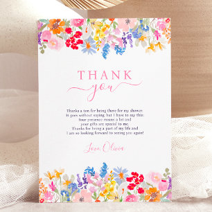 Carte De Remerciements Jardin moderne fleurs sauvages script douche de ma
