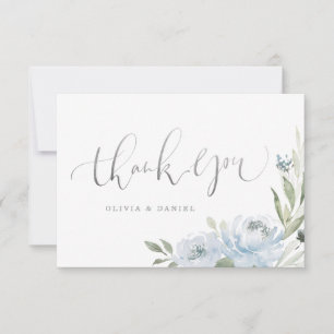 Carte De Remerciements Jardin romantique bleu poussiéreux calligraphie fl
