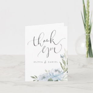 Carte De Remerciements Jardin romantique calligraphie florale bleu poussi