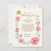 Carte De Remerciements Jardin Rose Bébé Fille Floral Papillon Baby Shower (Devant)