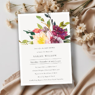 Carte De Remerciements Jaune Blush Bourgogne Floral Baby shower Invitatio