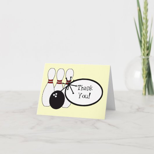 Carte de remerciements jaune de bowling de KRW (Devant)