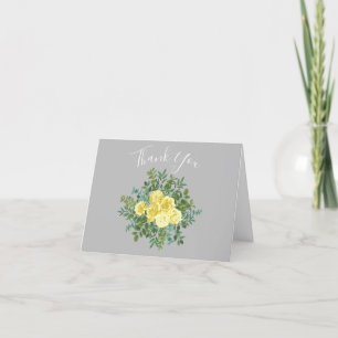 Carte De Remerciements Jaune et gris Vintage Élégant Mariage floral