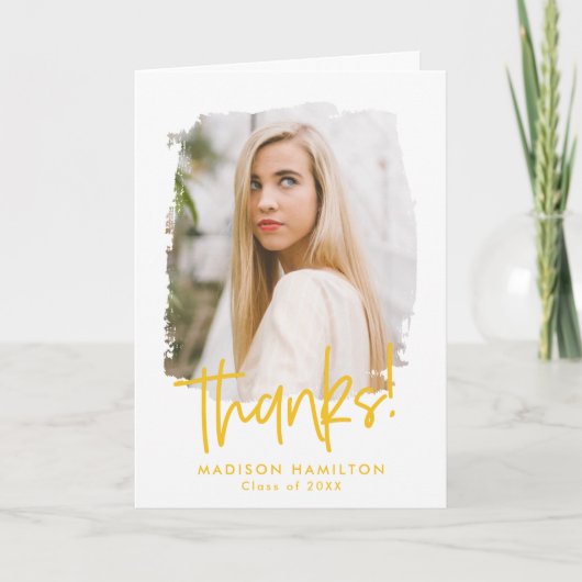 Carte De Remerciements Jaune | Graduation de la photo de script préppy (Devant)