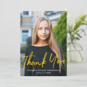 Carte De Remerciements Jaune | Graduation photo de script de pinceau mode (Debout devant)