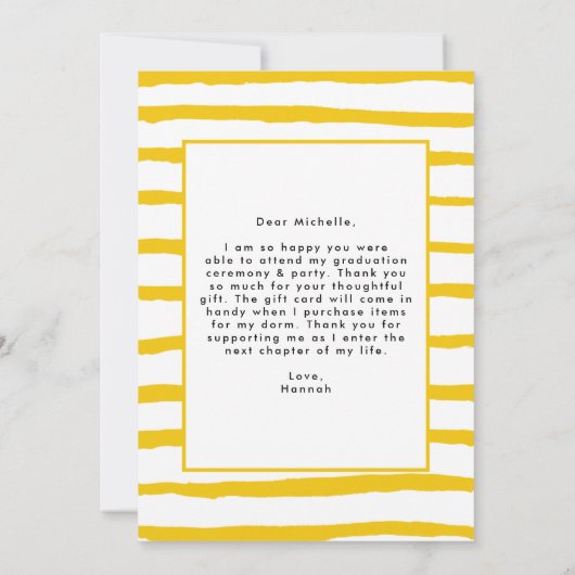 Carte De Remerciements Jaune | Graduation photo de script de pinceau mode (Dos)