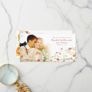 Carte De Remerciements Jaune Hibiscus & Hirondelles Floral Mariage Photo