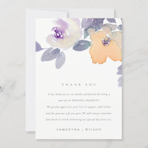 CARTE DE REMERCIEMENTS JAUNE LILAC PURPLE ROSE COULEUR D'EAU MARIAGE FLOR