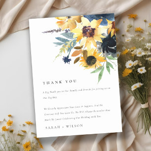 Carte De Remerciements Jaune Mariage floral de la marine Sunflower