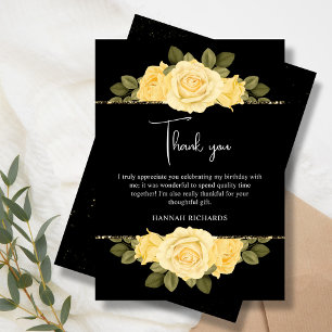 Carte De Remerciements Jaune noir et or Floral Anniversaire