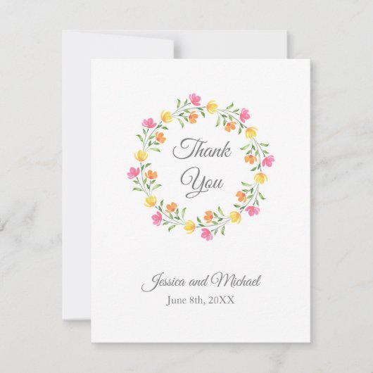 Carte De Remerciements Jaune, orange, Aquarelle rose Fleur couronne (Devant)