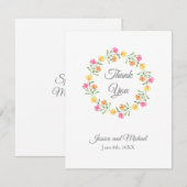 Carte De Remerciements Jaune, orange, Aquarelle rose Fleur couronne (Devant / Derrière)