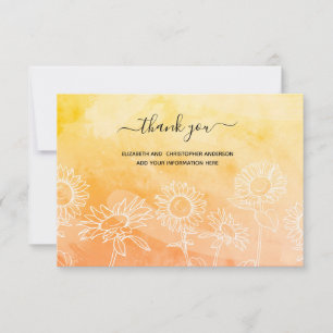 Carte De Remerciements Jaune Orange Blanc Floral Calligraphie Élégant