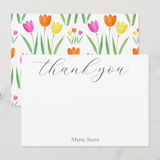 Carte De Remerciements Jaune, rose, orange Tulips Motif (Devant / Derrière)