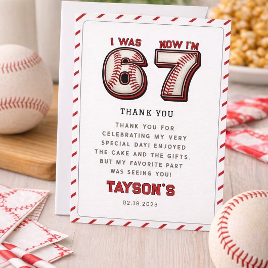 Carte De Remerciements J'avais 6 ans, maintenant j'ai 7 ans – Baseball 7e