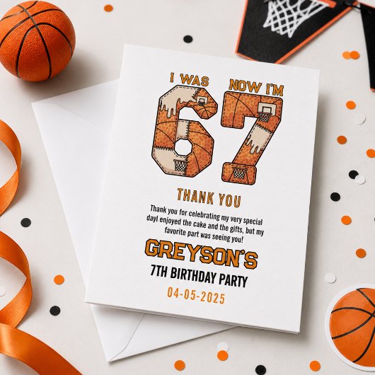 Carte De Remerciements J'avais 6 ans maintenant j'ai 7 ans Basket-ball –