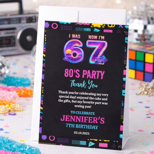 Carte De Remerciements J'avais 6 ans Maintenant j'ai 7 ans Rétro Néon 7èm