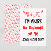 Carte De Remerciements Je suis le vôtre Pas de remboursement Funny Valent (Devant / Derrière)