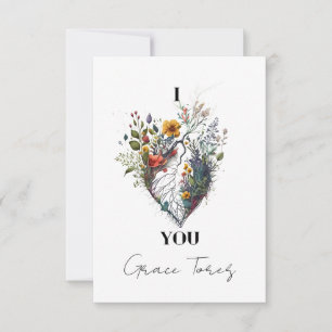 Carte De Remerciements Je t'aime Coeur Anatomique Floral Personnalisé