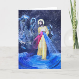 Carte De Remerciements Jésus sur l'eau bleue avec galaxie et l'espace ext