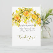 Carte De Remerciements Jet floral d'aquarelle sensible de rose jaune (Debout devant)