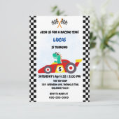 Carte De Remerciements Jeu de garçon de voiture de course de dinosaure co (Debout devant)