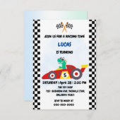 Carte De Remerciements Jeu de garçon de voiture de course de dinosaure co (Devant / Derrière)