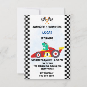 Carte De Remerciements Jeu de garçon de voiture de course de dinosaure co