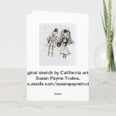 Carte De Remerciements Jeune mariée de bande dessinée+Merci de marié (Dos)