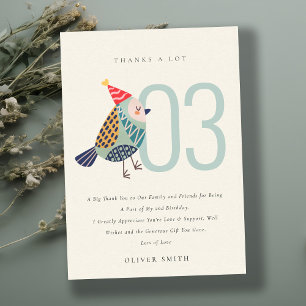 Carte De Remerciements Joli Anniversaire Bohème Oiseau Bleu Aqua Tout Âge