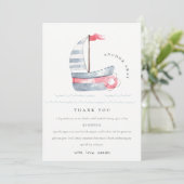 Carte De Remerciements Joli Anniversaire Enfant Bateau à Voile Rouge Bleu (Debout devant)