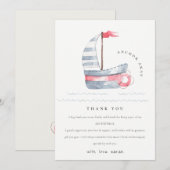 Carte De Remerciements Joli Anniversaire Enfant Bateau à Voile Rouge Bleu (Devant / Derrière)