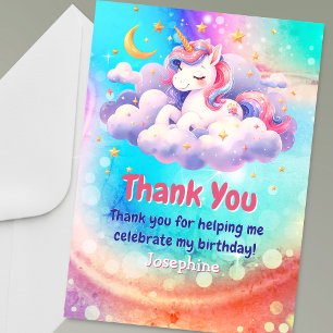 Carte De Remerciements Joli anniversaire licorne rose aqua personnalisé