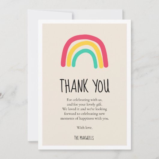 Carte De Remerciements Joli Baby shower arc-en-ciel moderne (Devant)