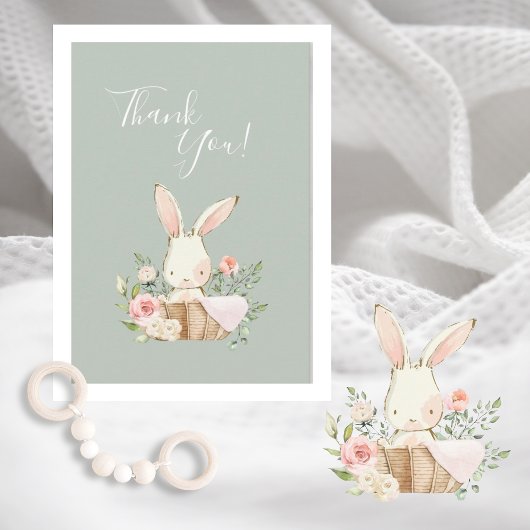 Carte De Remerciements Joli Baby shower Bunny vert