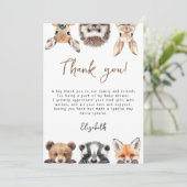 Carte De Remerciements Joli Baby shower d'animaux de forêts modernes (Debout devant)