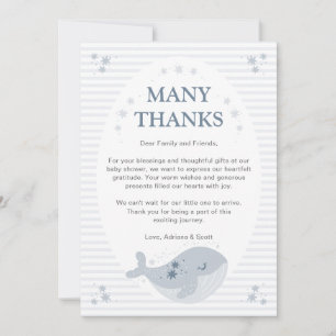 Carte De Remerciements Joli Baby shower de garçon bleu baleine
