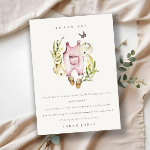 Carte De Remerciements Joli Baby shower Feuilleté Rose Foliage Fille Vête